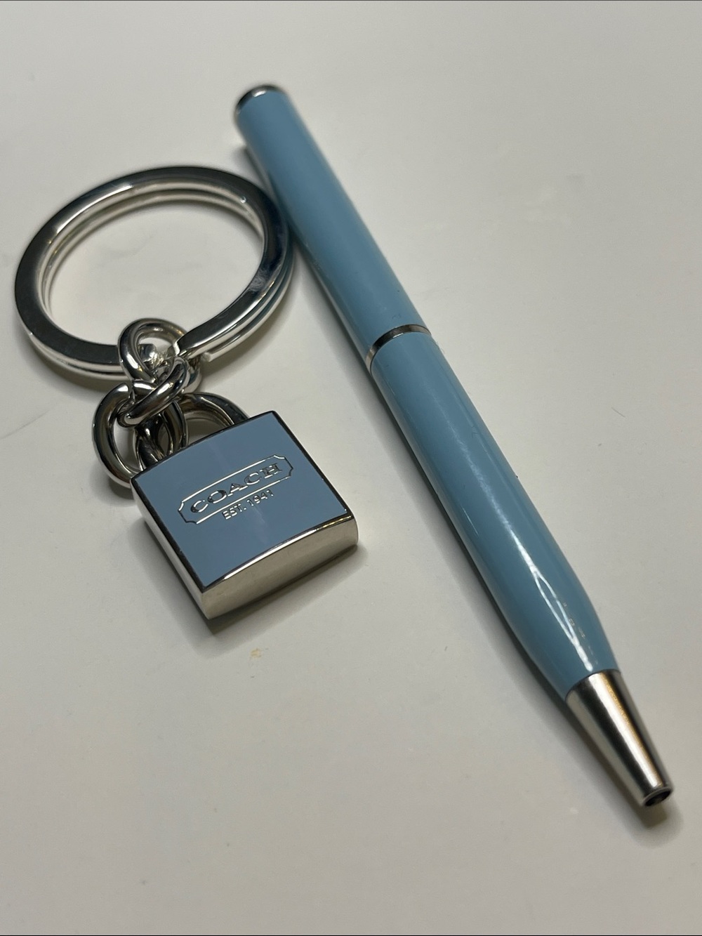 Coach Light Blue Padlock Keychain & Pen Set - Picture 2 of 6